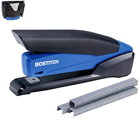 Bostitch Office Executive 3 in 1 Stapler, Includes 210 Staples and Integrated Staple Remover, One Finger Stapling, No Effort, 20 Sheet Capacity, Spring Powered Stapler, Navy Blue