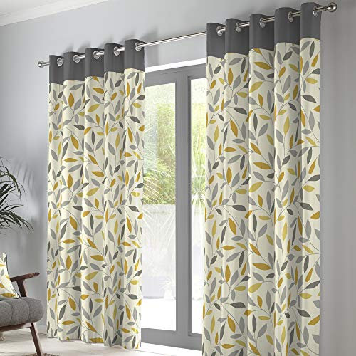 Fusion Beechwood - 100 Pair of Eyelet Curtains, Cotton, Ochre, 66 Width x 72 Drop (168 x 183 cm)