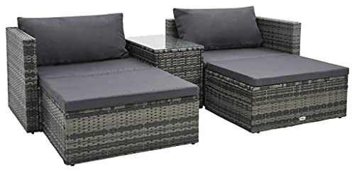 KTHLBRH Outdoor in Weatherproof for Patio, Pool or Spa I Rocking Sun Lounger Chair for Sunbathing I Patio Lounge Chair 5 Piece Garden Lounge Set with Cushions Poly Rattan Gray