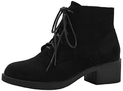 DADAWEN Femme Bottines Bloc Heel Bottes Chelsea à Lacets 4.5CM Heels -Suede Noir 36