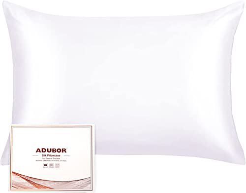Adubor 100% Seidenkissenbezug 40x80cm für Haar und Haut, mit verstecktem Reißverschluss, beide Seiten, 23 Momme Seide, Fadenzahl 900 (reines Weiß, 1 Stück)