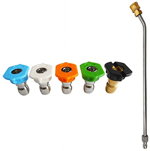 30 degrés angle extensions 35cm buse haute pression,embouts de buse de pulvérisation pour nettoyage voiture pression,lavage voiture 1/4 connexion rapide(0°/15°/25°/40°/Mousse) Couleur du Métal