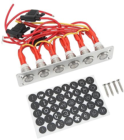 Aramox Marine Boat Switch Panel, förkopplad 6 Gang Push Button Switch Panel med blå LED-lampor för bil RV Yacht 12V DC System