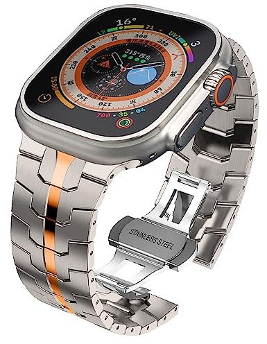 VeveXiao Rem kompatibel med Apple Watch Ultra 49 mm, 45 mm, 44 mm, 42 mm, titanfärgat länkarmband i massivt rostfritt stål, ersättningsarmband för iWatch-serie 8, 7, 6, 5, 4, SE
