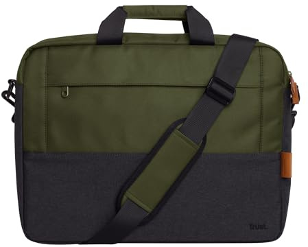 Trust Lisboa Maletín Portátil 16, Funda Portatil 16 Pulgadas con Correa para Carrito, Bolso Hombre de Plástico Reciclado con Tracolla, Mujer Universidad Negocio Trabajo Ordenador - Verde