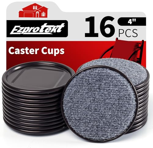 Φ 102 mm Round Reusable Felt Furniture Caster Cups with Carpet Bottom, 4 Felt Furniture Sliders Floor Protectors Pads to Protect Hardwood, Tile or Laminate Floors from Scratches, Brown/Gray (16 Pack)
