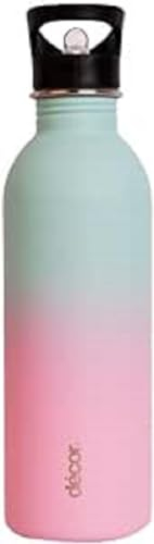 Décor Snap n Seal 1L Stainless Steel Water Bottle with Straw, BPA Free - Leakproof Metal Flask with Carry Handle for School, Travel, Work & Gym - Ideal Drinking Bottle for Kids & Adults - Ombre.