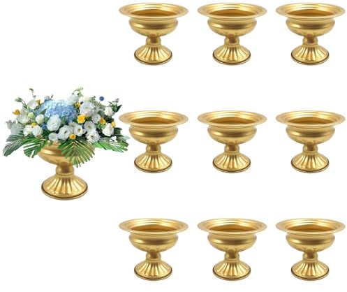 Hyuetrsa Metal Vases for Table Centerpieces 10 Pcs 4.7 Inch Gold Vases Golden Compote Pedestal Vase,Gold Vases for Centerpieces Flower Holders Center Pieces for Weddings Party Anniversary Decorations