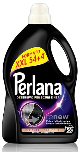 Perlana Detersivo Scuri e Neri (58 lavaggi), Detersivo lavatrice liquido per tutti i capi scuri, Detersivo capi neri per fibre rinnovate