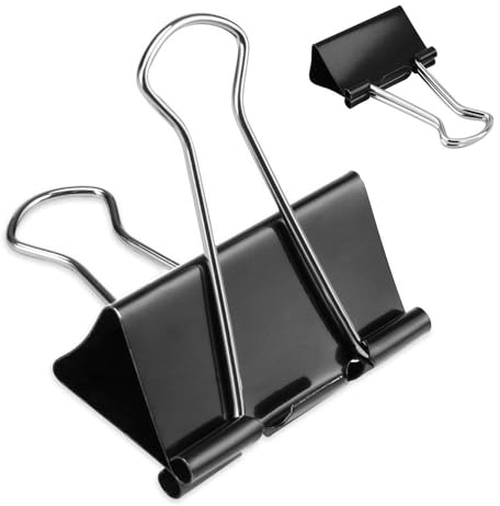 10 Large 51mm Binder Clips, Black Paper Clamps, Foldback & Bulldog Clip for School and Office, Calendars & Stationery - Paper Clamp - Stationery Supplies