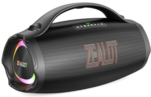ZEALOT Enceinte Bluetooth 160W avec Basses Puissantes, ÉQ, Autonomie 40H, Étanche IPX6, Lumière RGB, USB-C, AUX, TF Carte, Haut-Parleur Bluetooth pour l'Extérieur/Camping/Jardin/Plage/Fêtes