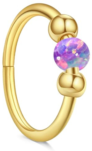 AceFun Anneaux de Piercing Nez 8mm Or, Opale Violette, Hoop 18 Gauge Très Mince, Tiny Piercings Anneaux Nasaux, Opale Or