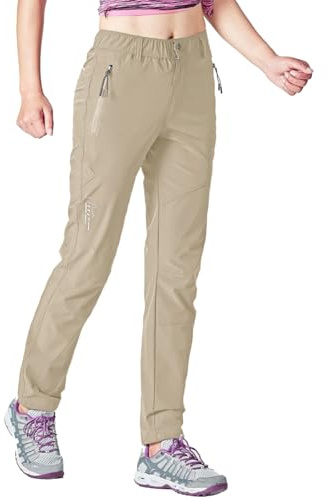 Rdruko Pantalones de senderismo para mujer, ligeros, de secado rápido, con protección UV UPF 50+, pantalones funcionales, transpirables, de verano, caqui claro, XS
