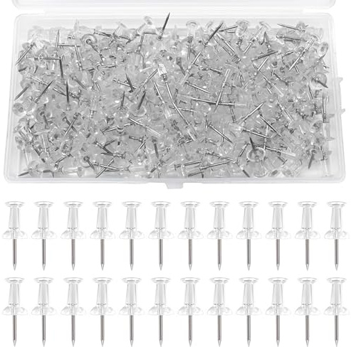 EUZUXU 200 Stück Transparente Reißzwecke, Reißnagel mit Plastikbox, Reißzwecken Transparente Reißnagel, für Korkplatte, Landkarte, Fotos, Haus, Handwerke, Wandkarten