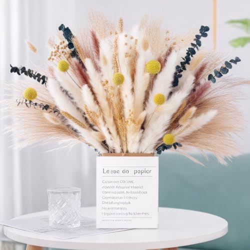 LiangYuanZen 100 st Pampas gräs torkade blommor dekoration, fluffiga torkade blommor torkade blommor, torkade blommor, bukett för bröllopsbord, vaser boho heminredning (extra lyx)