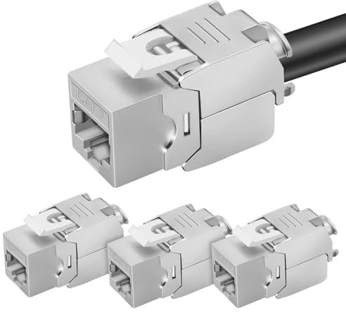 4x CAT 7 Keystone RJ45 Modul Buchse LAN Kabel 10 Gbit/s bis 1000 MHz AWG 22-24 werkzeuglos LSA vollgeschirmt STP Einbaubuchse RJ45 Buchse Schneidklemme für Patchpanel und Netzwerkdose