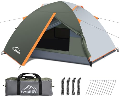 Gysrevi Tenda Campeggio per 2-3 Persone, Tenda da Campeggio Doppia Porta Impermeabile & Antivento Interna ed Esterna 2 in 1 Adatto per il Campeggio, Escursioni, Viaggi di Coppia, Escursioni
