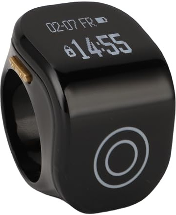 Anillo Inteligente de Tasbih Zikr, Mostrador de Anillo de Pantalla LCD Transparente, Recordatorio de Oración de Contador Digital de Toque Inteligente (Black)