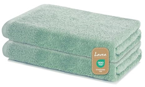 Lavea Duschtücher 2er Set 60x120 cm – Weiche & saugstarke Handtücher aus 100% Baumwolle – Eukalyptus – Oeko-TEX 100 Zertifiziert – mit Aufhängeschlaufen – Waschbar bei 60 Grad – Wellness Badetücher