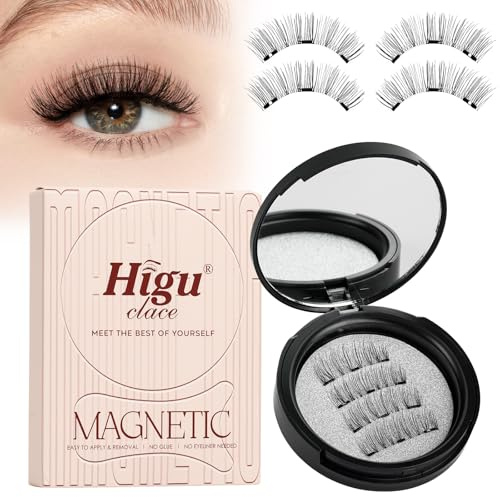 Higu clace Magnetische Wimpern,Magnet Wimpern Ohne Eyeliner,Magnetische Wimpern mit Applikator,Wimpern Magnetisch Natürlicher Look,Kein Kleber erforderlich Wimpern Magnetic(BLACK-B)