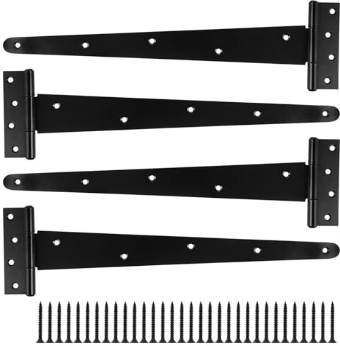 MIVIDE 4er Set Kreuzgehänge Schwarz 400 mm T Scharniere Pulverbeschichtet T-Scharniere Schwerlast mit Schrauben Türscharniere für Schuppentore, Gartentor, Fenster, Holztüren