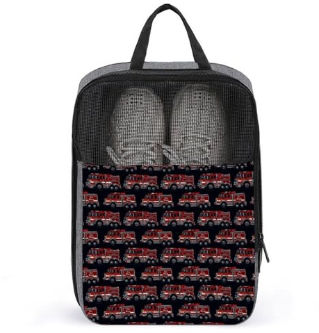 Bolsas de zapatos de golf para viajes para mujeres y hombres, bolsas de zapatos de viaje con estampado de caricaturas de camión de bomberos para empacar en maleta, bolos, danza, punta, fútbol, tacos