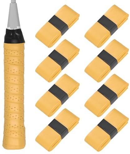 M METERXITY 8-Pack Tennis Racket Grip Tape PU Pickleball Overgrip Grip Tapes Anti-Slip Sweat Absorbent for Pickleball/Racquetball/Badminton/Squash/Baseball Bat Handle Yellow