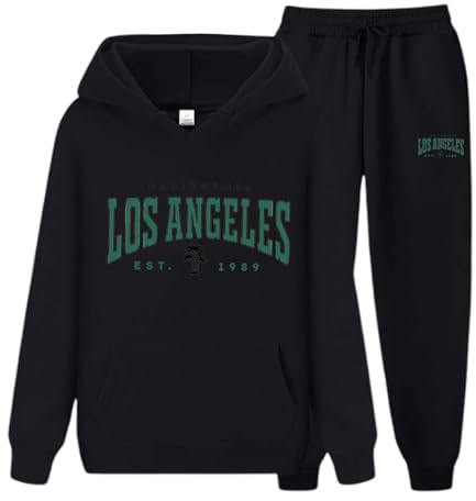 Générique Survêtement Femme avec Imprimé Los Angeles Ensemble 2 Pièces avec Sweat à Capuche Et Pantalon Survêtement Décontracté pour Le Sport Et Les Loisirs Ensemble de Jogging Y2k