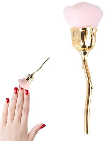 THQAE Pennello Per Unghie, Spazzola Per Manicure Con Petali Di Rosa, Accessori Per Manicure, Nail Art per Manicure a Manico Lungo, per Nail Art, Pulizia e Blush