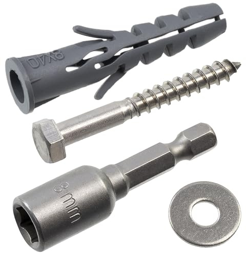 AERZETIX Kit med 25 st. kragklämmor Ø8 x 40 mm, i nylon + 25 st axelremsskruvar Ø5 x 40 mm i A2 rostfritt stål + 25 A2-brickor breda brickor för M5-bult + 1 insexhylsa 1/4 SW8