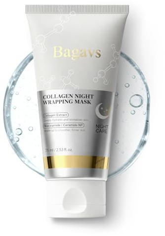 Bagavs Maschera Viso Collagene Notturna Peel-Off 75ml, Idratante Anti-Rughe, Migliora Elasticità e Pelle Luminosa con Pennello