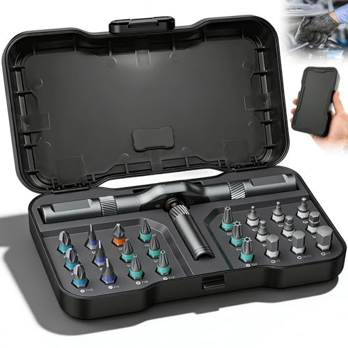 Juego Destornilladores Carraca 24 en 1 con Mango Desmontable, Kit Destornilladores Trinquete Magnéticos Profesionales, Caja Herramientas Destornillador Multibroca para Muebles Computadoras Bicicletas