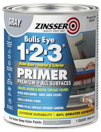 Zinsser 286258 Bulls Eye 1-2-3 All Surface Primer, Quart, Gray