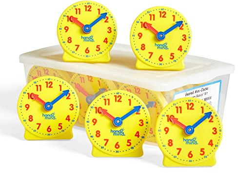 hand2mind Mini Geared Clock Classroom Set, Telling Time, Teaching Clocks, Learn to Tell Time for Kids, Analog Clock for Kids Learning, Classroom Clocks for Students (Set of 24)