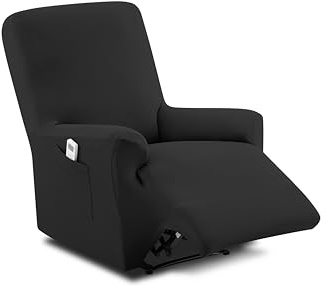 Textilhome Relaxsessel Bezug 1-Sitzer Jacquard Stretchhusse für Relaxsessel, Elastischer Relaxsesselbezug & Überzug, Sesselschoner Waschbar, Schwarz 70–100 cm