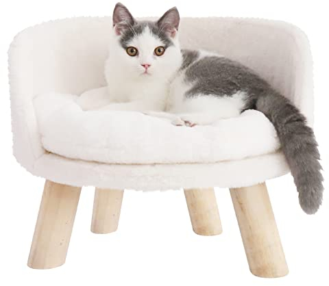 BingoPaw Katzensofa Luxus Katzensofa große Katzen katzensessel Katzenhocker erhöhtes Katzenbett mit Katzenkissen, Haustiersofa Hundesofa für kleine Hunde, 40cm beige
