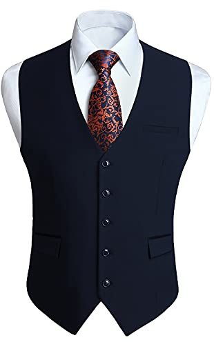 HISDERN Men's Waistcoat Formal Solid Grey Wedding Tuxedo Suit Vest S-4XL