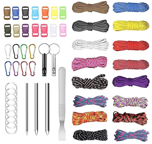 EUBSWA Paracord Set 16 Couleurs, Paracord 550 Corde de Nylon Multifonctionnelle Comprend la Boucle de Corde et des Aiguilles à Coudre, Convient pour Fabrication Bracelet Bricolage Lanyard