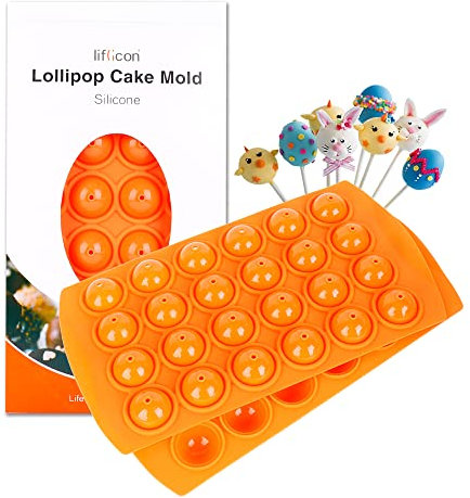 Liflicon Molde de silicona para 24 Cake Pops con 50 palos, forma de cake Pop resistente al calor, 250 °C, molde para pasteles lácteos