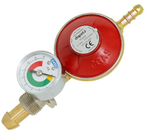 Dapetz ® Propane Gas Regulator 37mbar With Pressure Gauge 16 bar Screw In Male Pol 5/8