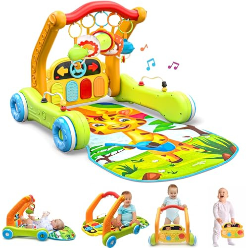 Move2Play, 4-in-1 Baby Play Mat & Activity Center Gym | Walker | Infant Toy for Tummy Time | Birthday Present | Gift for 3, 4, 5, 6, 7, 8, 9, 10, 12 + Month Old Boys & Girls (Yellow)