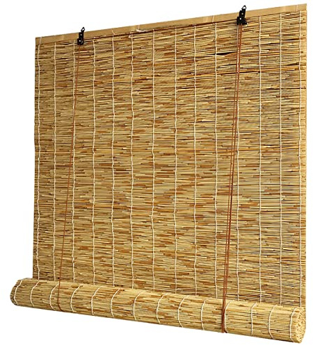 Outdoor Reed Roller Blinds, Retro Bamboo Roller Blinds, Anti-UV and Waterproof, Suitable for Indoor/Outdoor Porch Privacy, Lifting, Sun Protection-primarycolorwhiteline-34x79in（WxH
