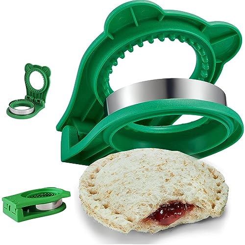 Petit ours Coupe-sandwich et scellant pour enfants, sandwichs de poche, sandwichs dérouleurs, idéal pour le petit-déjeuner, coupe-pain en acier inoxydable, machine à sandwich pour enfants (Vert)