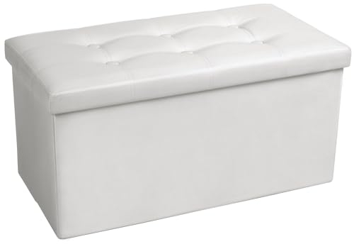 COSYLAND Sitzbank mit Stauraum Schneeweiß- Gepolstert Sitztruhe - 76cm Wäschetruhe Sitzbank - Bettbank mit Stauraum - Kunstleder Sitzbank Schlafzimmer - Fußhocker - bis 300 kg Belastbar