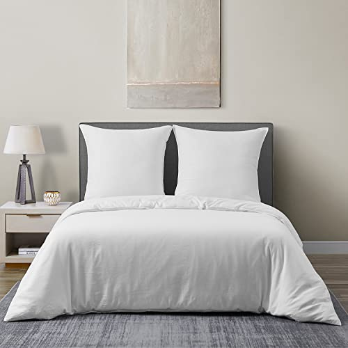 DAPU Set di biancheria da letto in misto lino, 55% lino, 45% cotone, con standard Öko-Tex 100, morbido, traspirante, copripiumino in tinta unita (200 x 200 cm + 2 federe 80 x 80 cm), bianco off