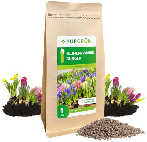 Purgrün® Blumenzwiebel-Dünger 1 kg – Organisch-mineralische Rezeptur – Feinkörniges Krümelgranulat – NPK 5+4+6 – Extra Magnesium für prächtige Blüten – Verbessert die Bodenqualität