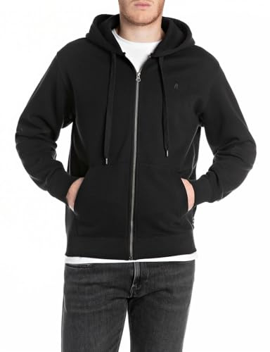 Replay Basic sweatjacka för män med huva, 098 svart, S