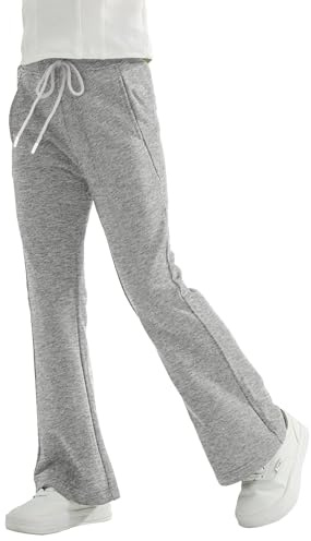 Rolanko Ragazze Jersey Pull Up Pantaloni, Bootcut Elastico in Vita Scuola Uniforme Pianura Svasata Pantaloni da Tuta, Grigio, Taglia: 11-12 anni/160
