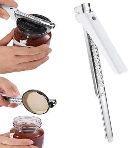Ouvre-bocal, sans effort, contre l'arthrite, les personnes âgées, à poignée réglable, pour ouverture facile des couvercles, en acier inoxydable, blanc