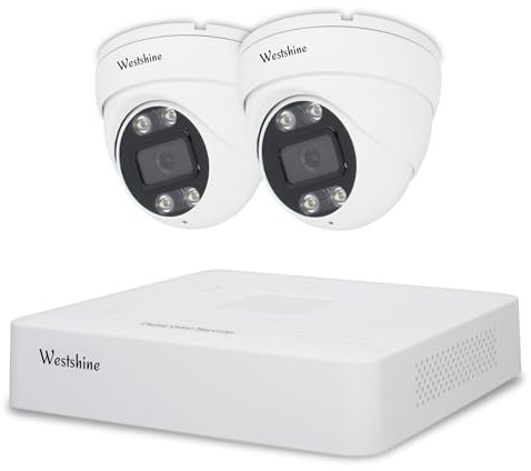 WESTSHINE Kit Caméra de Surveillance, Détection Personne/Véhicule, DVR 4CH 5M-N H.265+ avec 2 1080P Caméras de Sécurité Extérieure IP66, Vision Nocturne, Accès à Distance (Disque Dur Non Inclus)